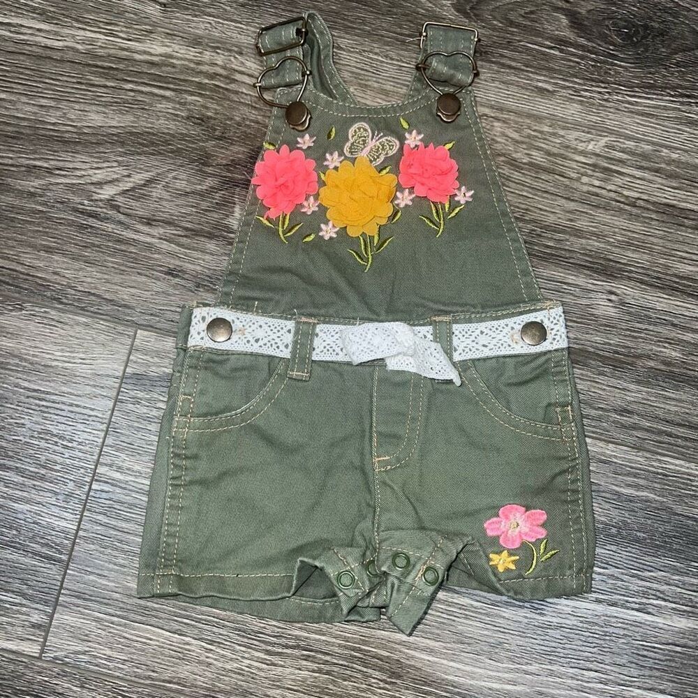 Little Lass Multicolor Green Denim Overalls 0-3m